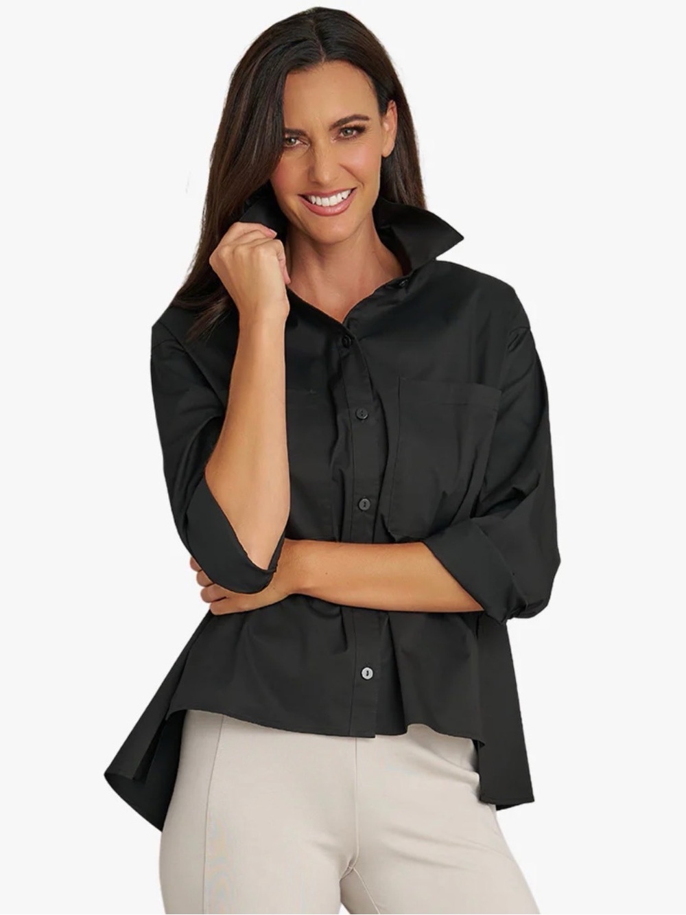 Stella Carakasi Black Button-Down Shirt with Rolled Sleeves